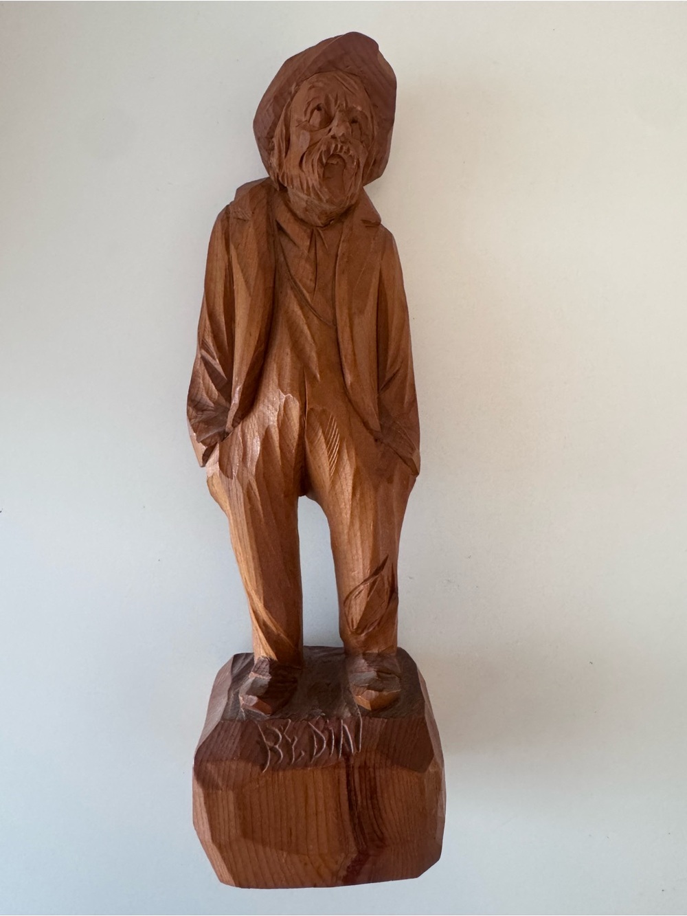 Mid Century Canadian Folk Art Wood Carving Old Man 10” - Signed BEDIN